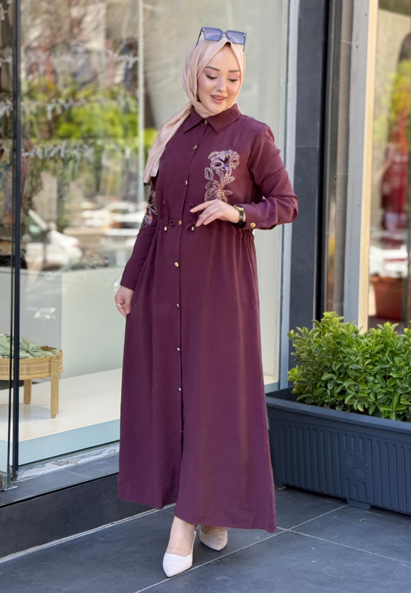 Koyu Mürdüm Lale Elbise