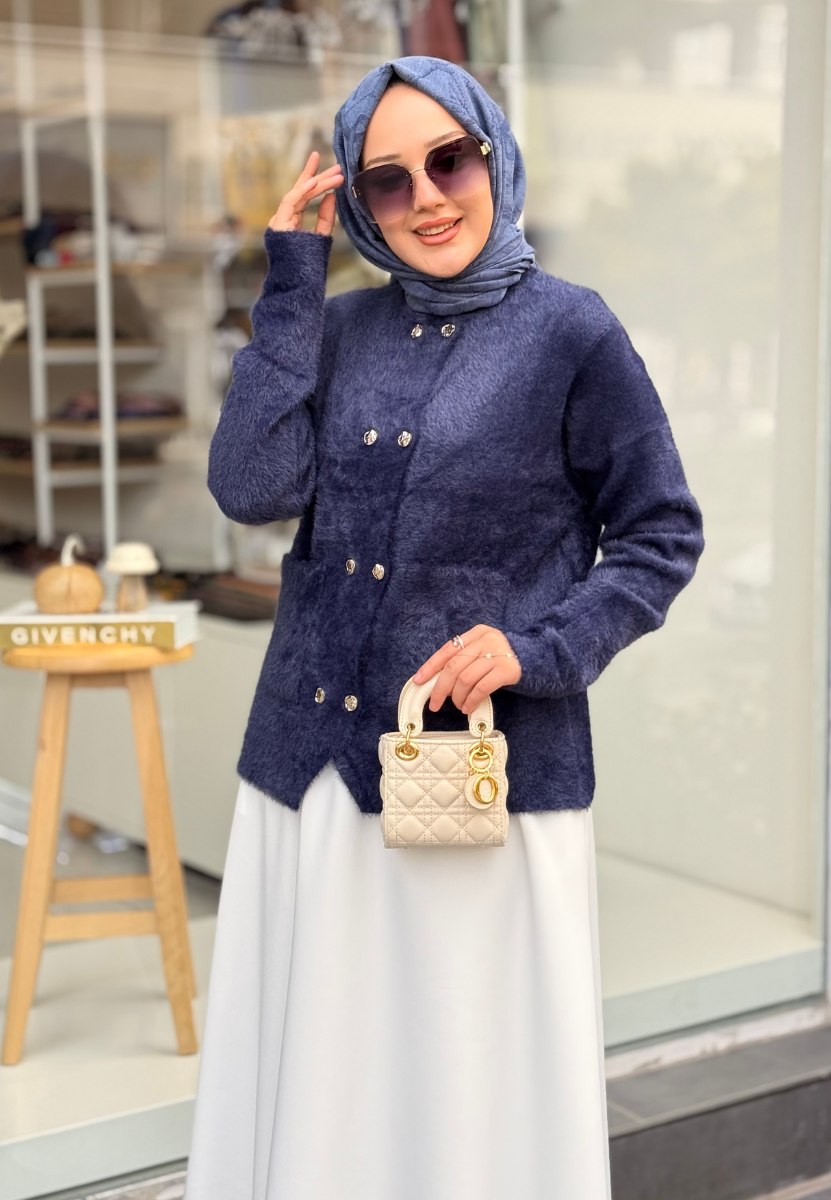 Lacivert Angora Kısa Hırka