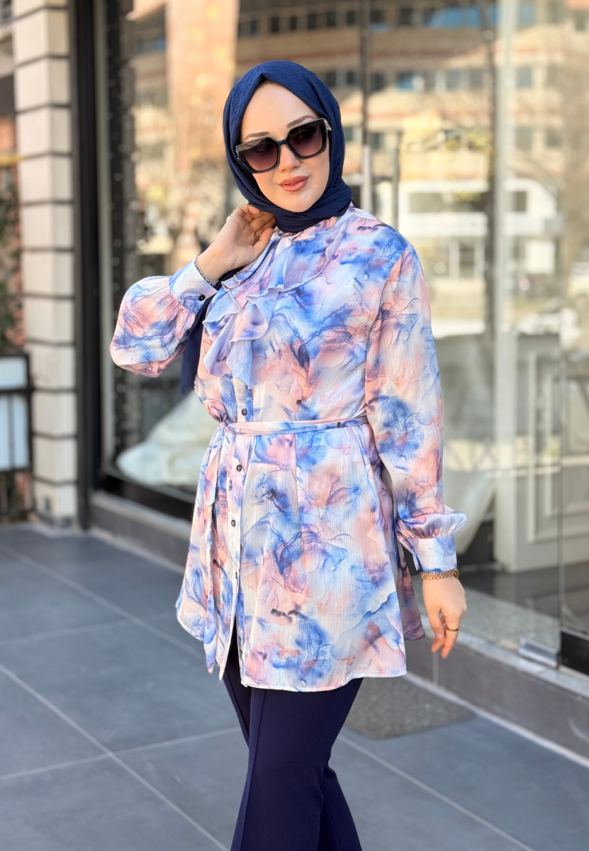 Lacivert Ebru Gömlek