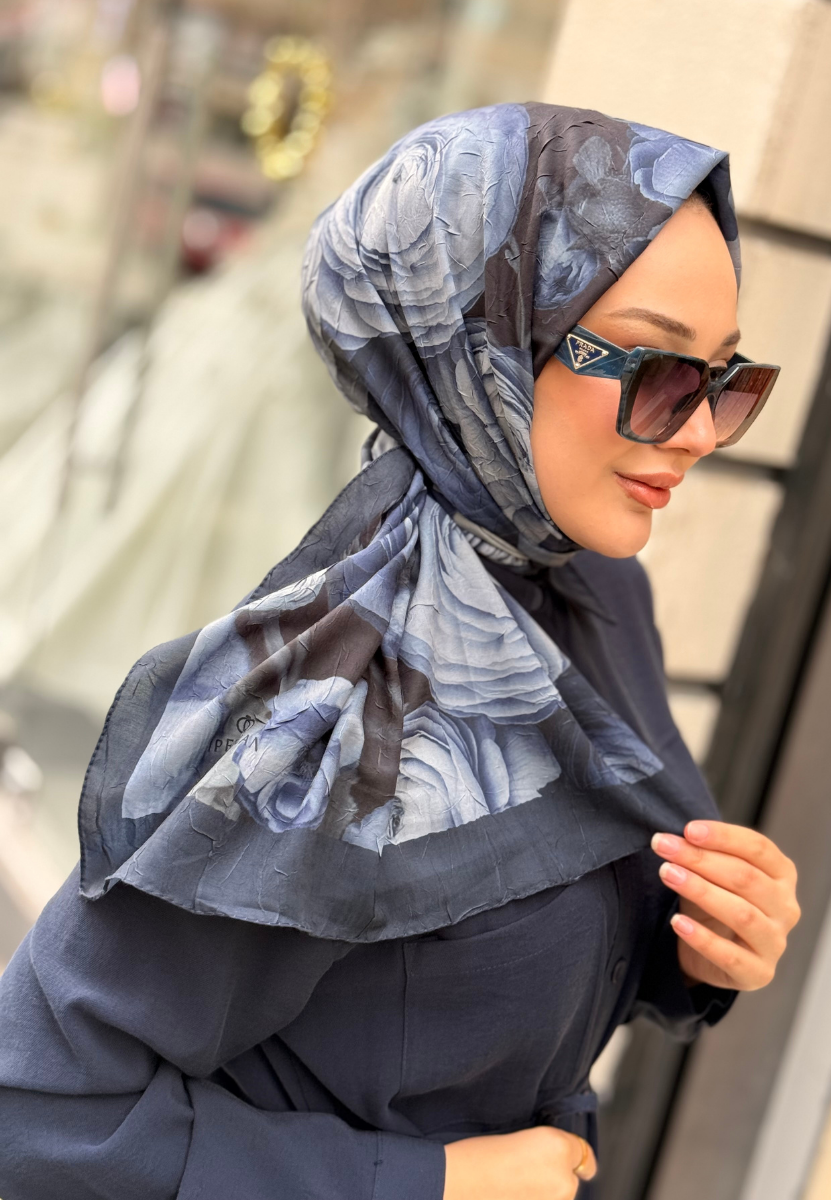 Lacivert Garden Bambu Kraş Şal