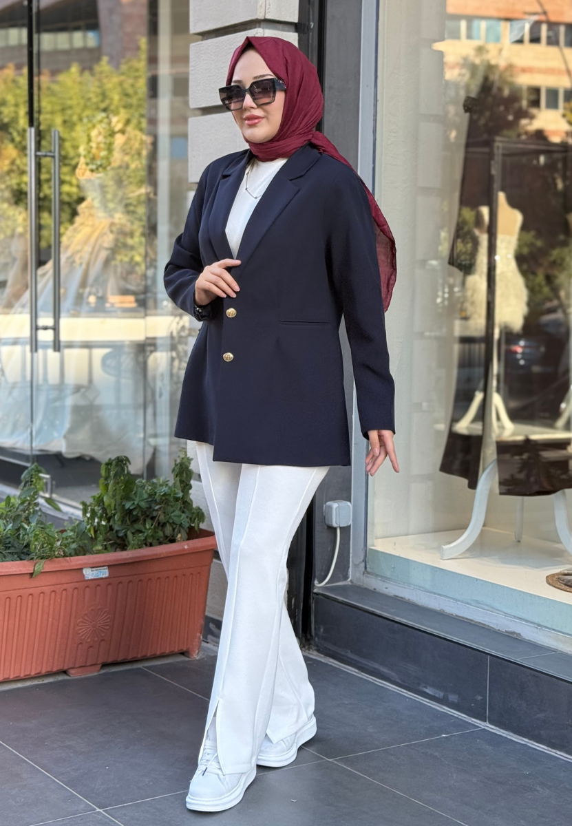 Lacivert Hoops Blazer Ceket