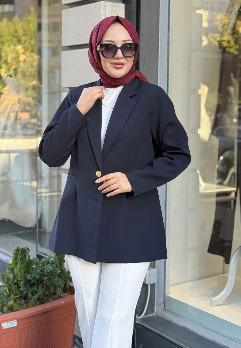 Lacivert Hoops Blazer Ceket