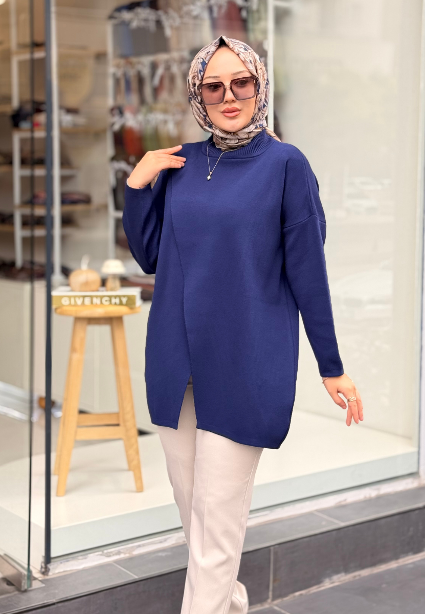 Lacivert Makas Triko Tunik