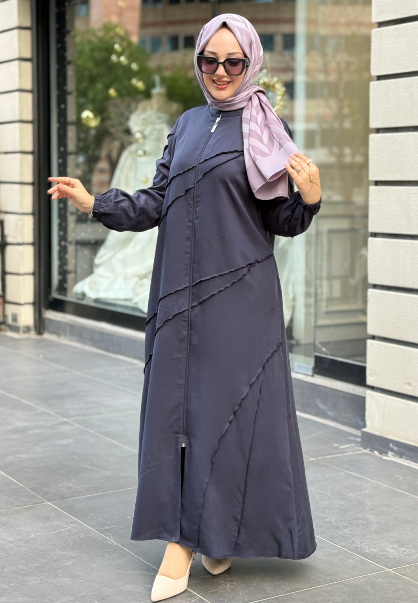 Lacivert Micca Dikişli Ferace