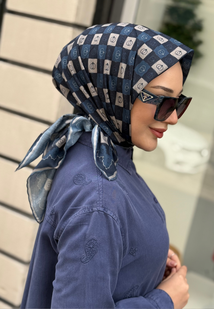 Lacivert Monogram Eşarp