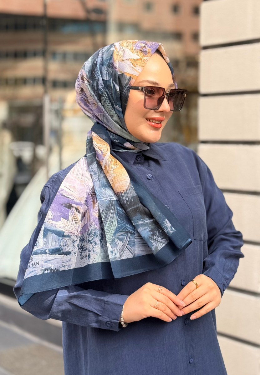 Lacivert Native Desen Şal