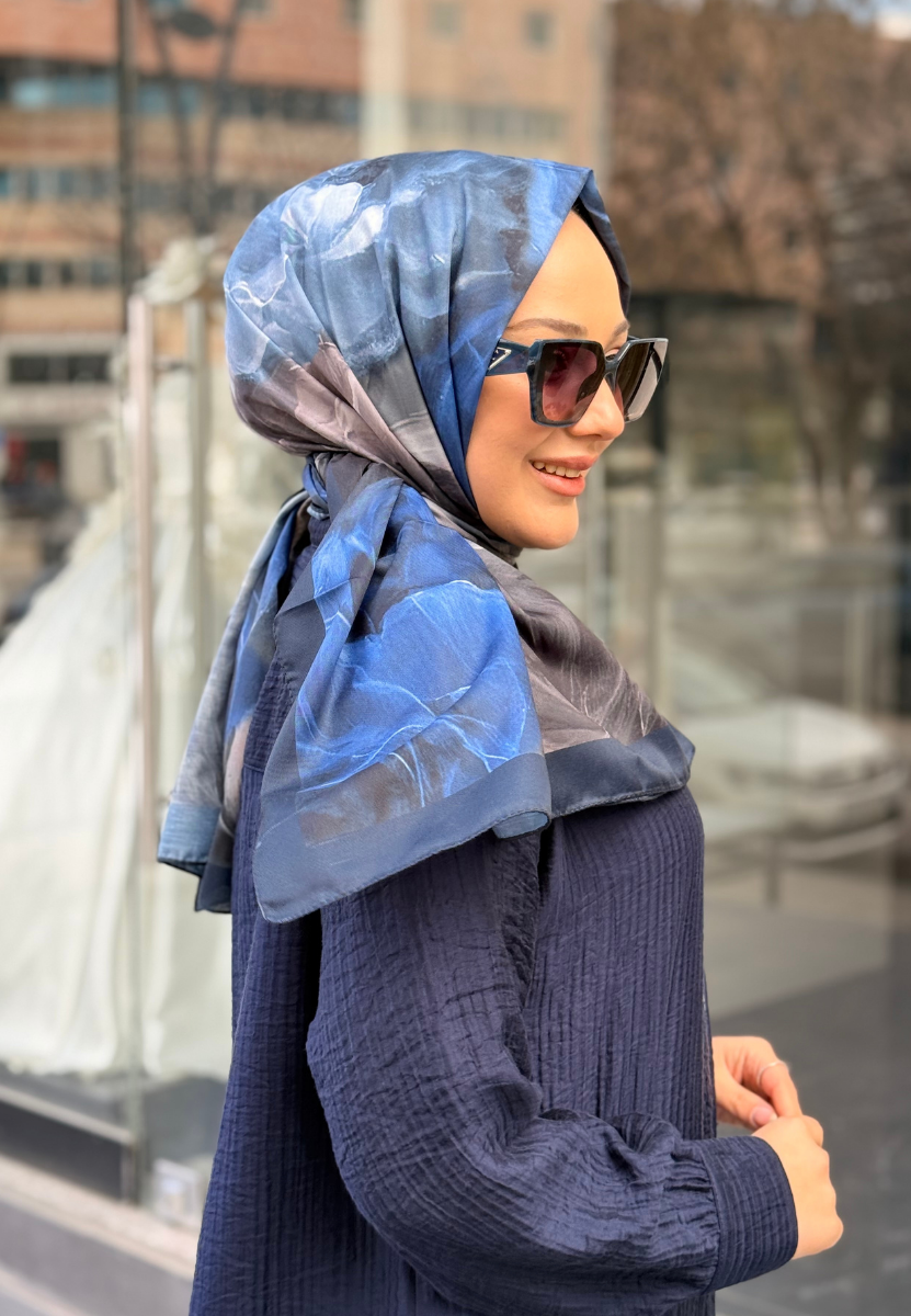 Lacivert Rose Pamuk Şal