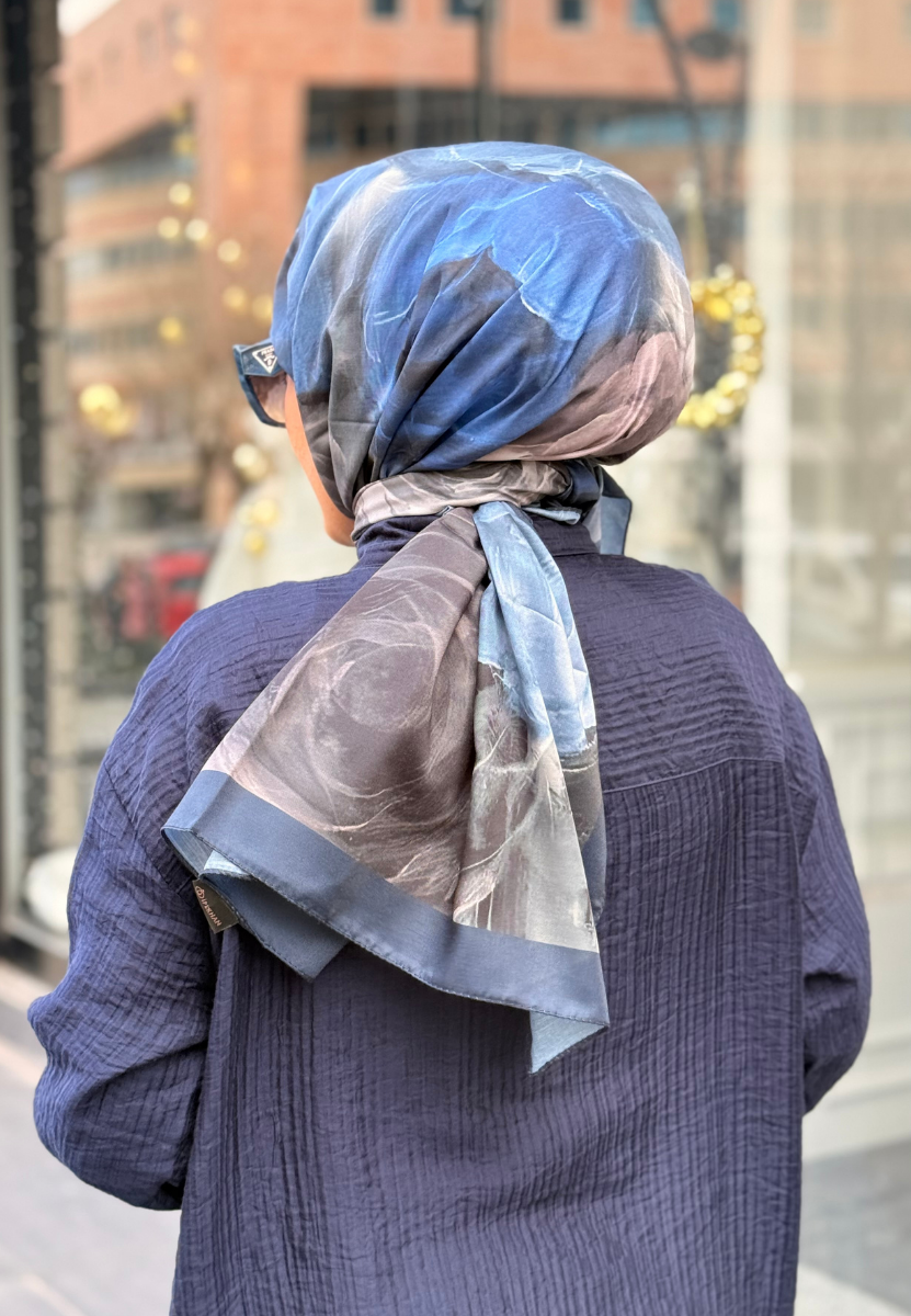 Lacivert Rose Pamuk Şal