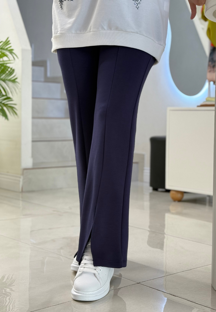 Lacivert Yırtmaçlı Modal Pantolon
