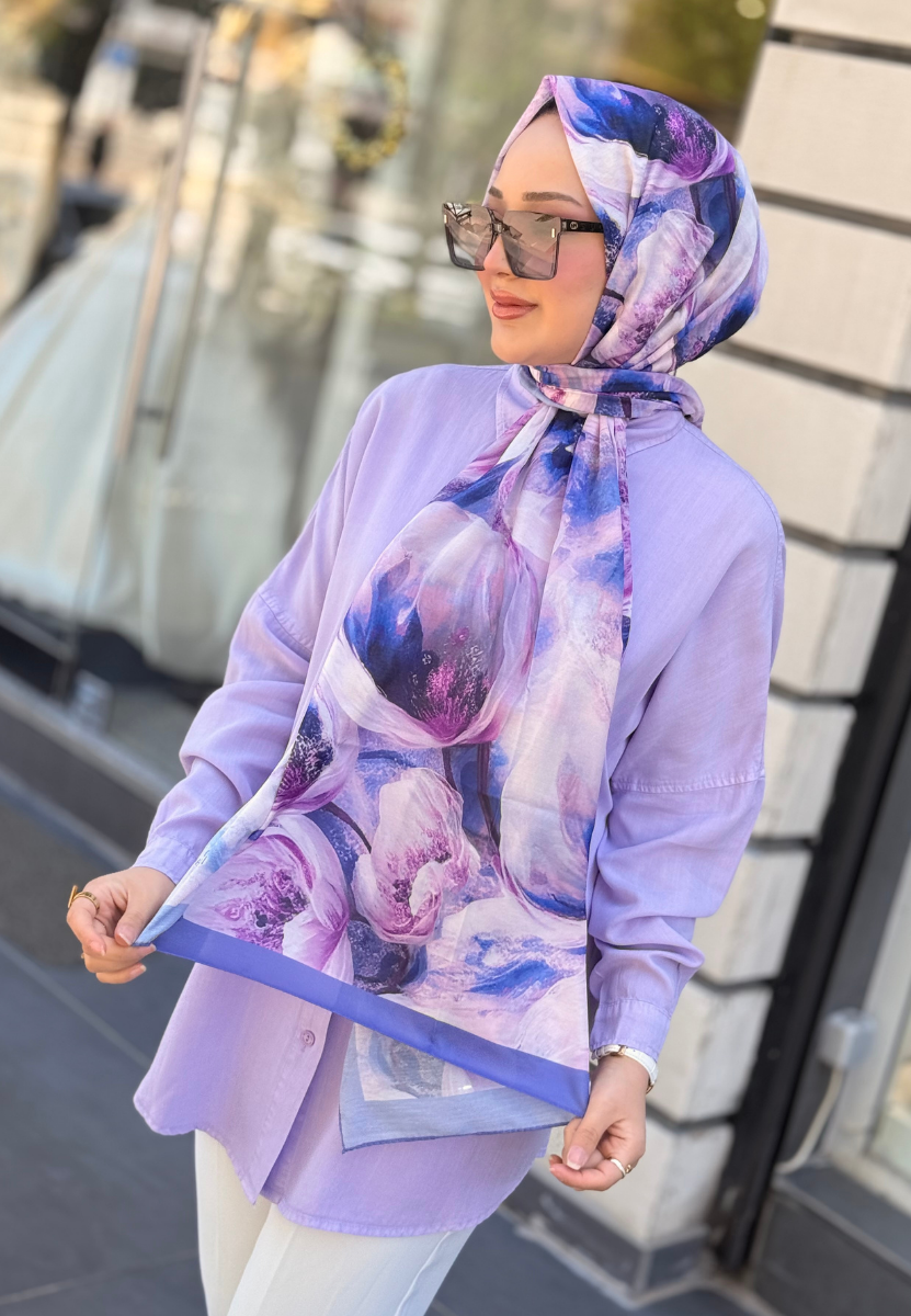 Lila Tulipa Pamuk Şal