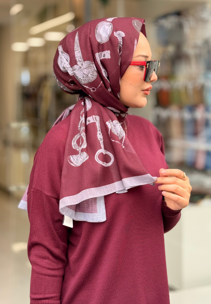 Luxe Minimal Bordo Şal 