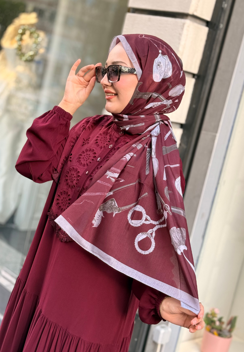 Luxe Minimal Bordo Şal 