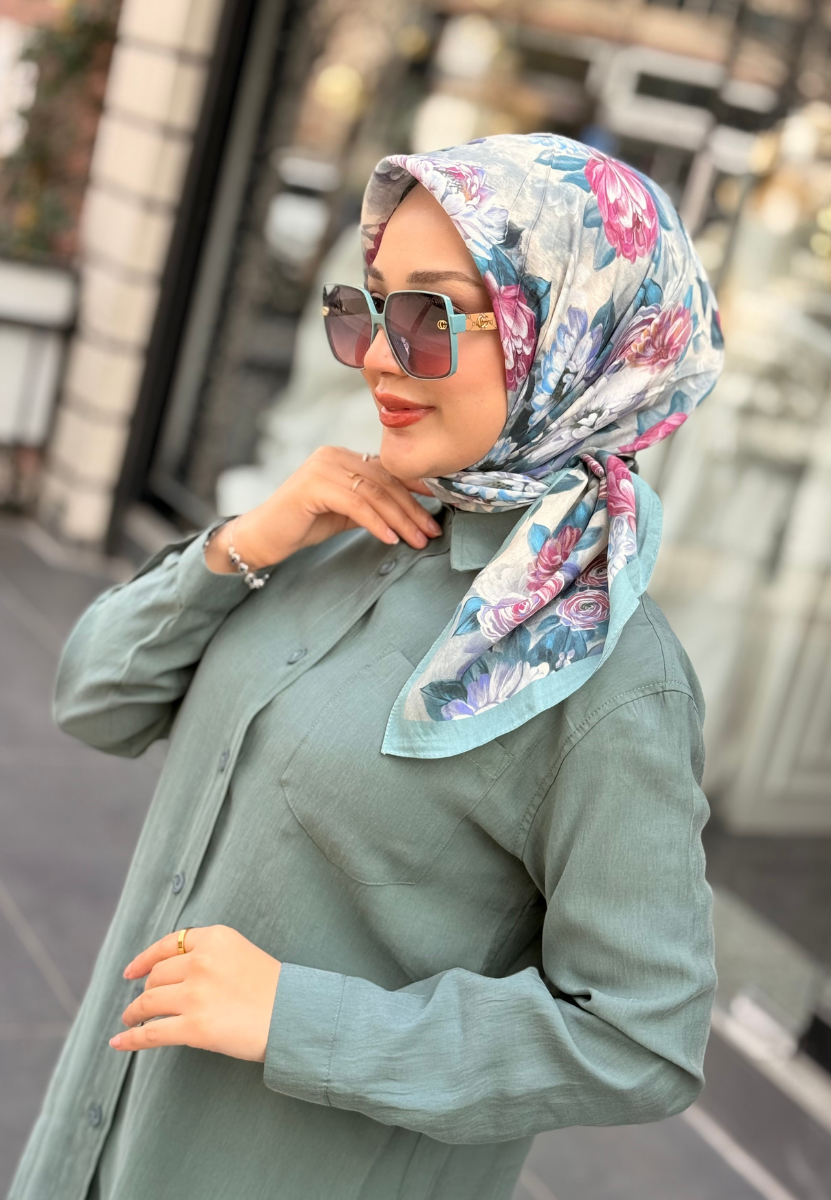 Magnolıa Mavi Viscon Eşarp