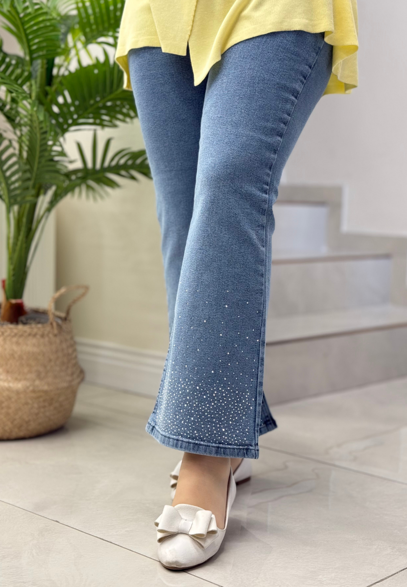 Mavi Taşlı İspanyol Denim