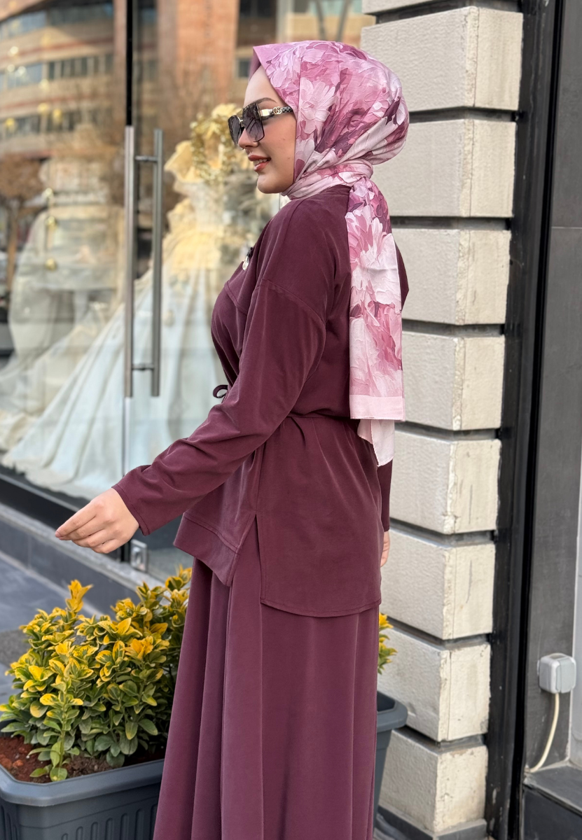 Mürdüm Broşlu Etekli Takım
