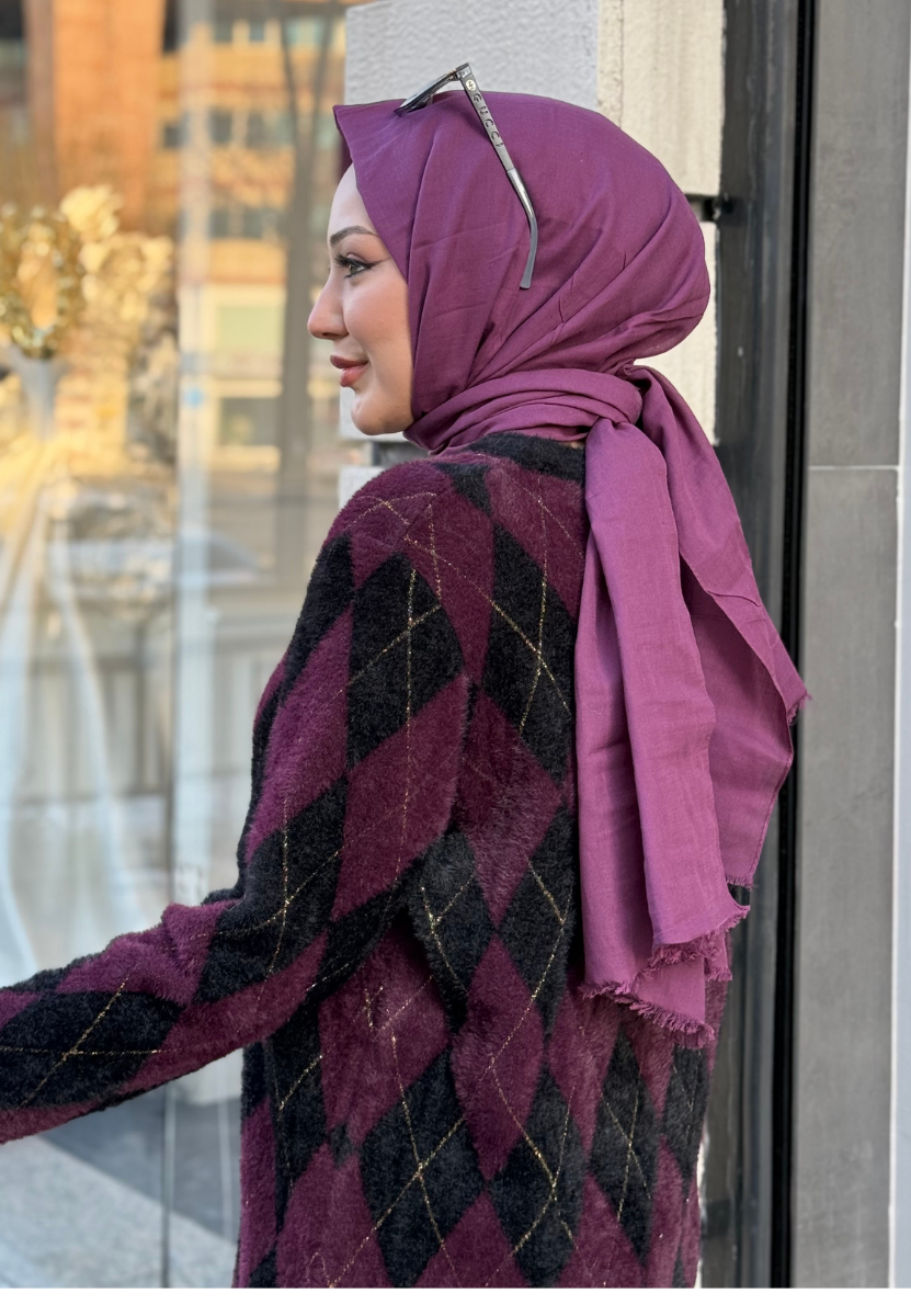 Mürdüm İnce Pamuk Vual Şal