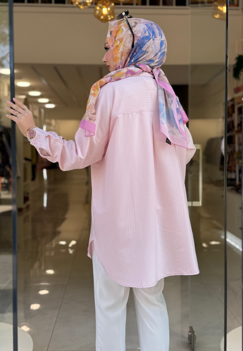 Pembe Çizgili Modal Gömlek