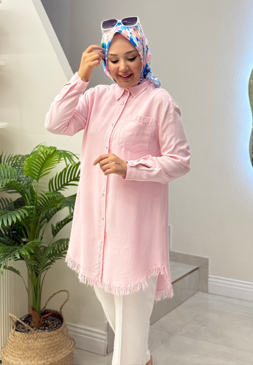 Pembe Püsküllü Tensel Gömlek