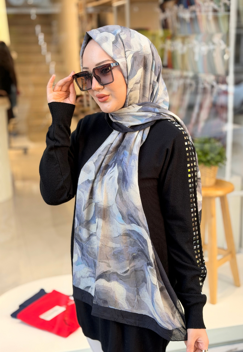 Siyah Ebru Kraş Şal