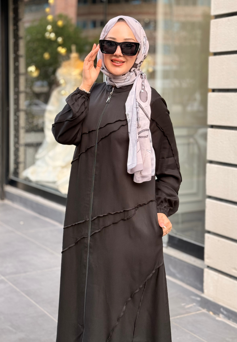 Siyah Micca Dikişli Ferace