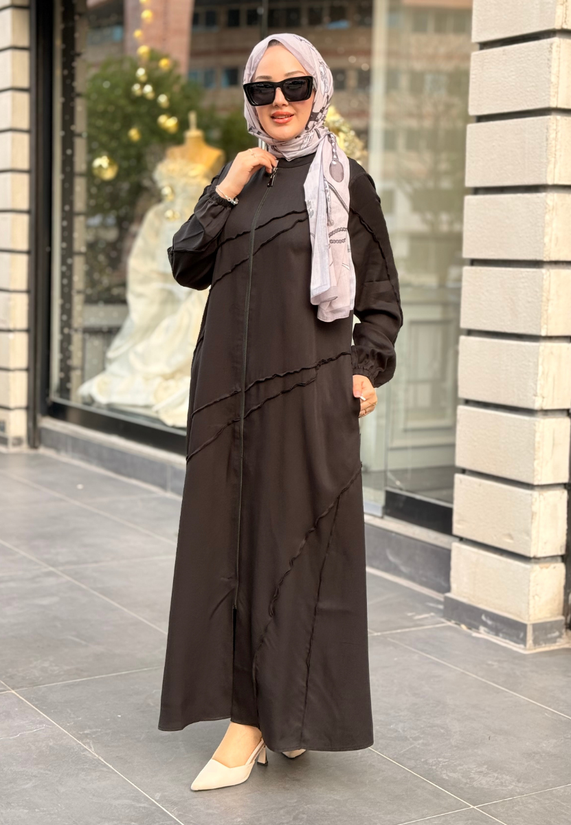 Siyah Micca Dikişli Ferace