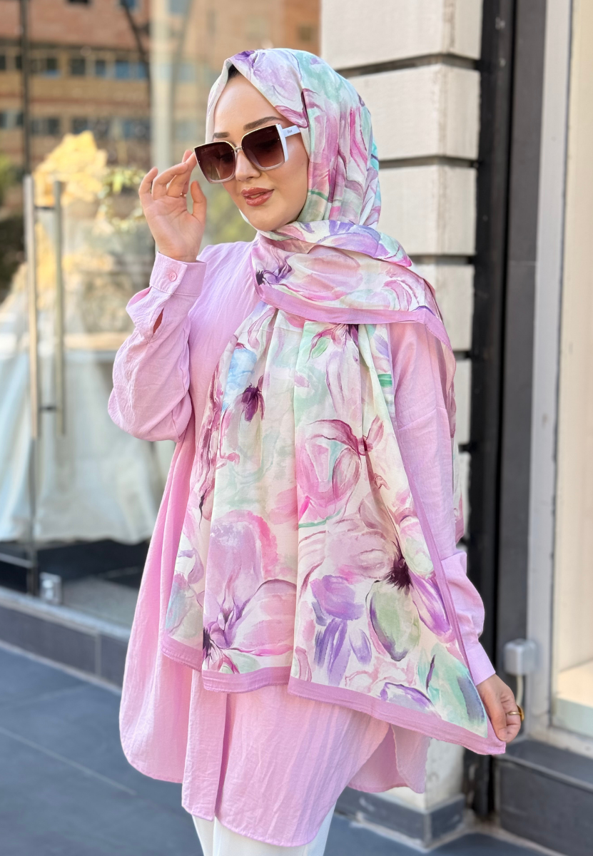 Soft Flora Gül Pembe Floş Viscon Şal