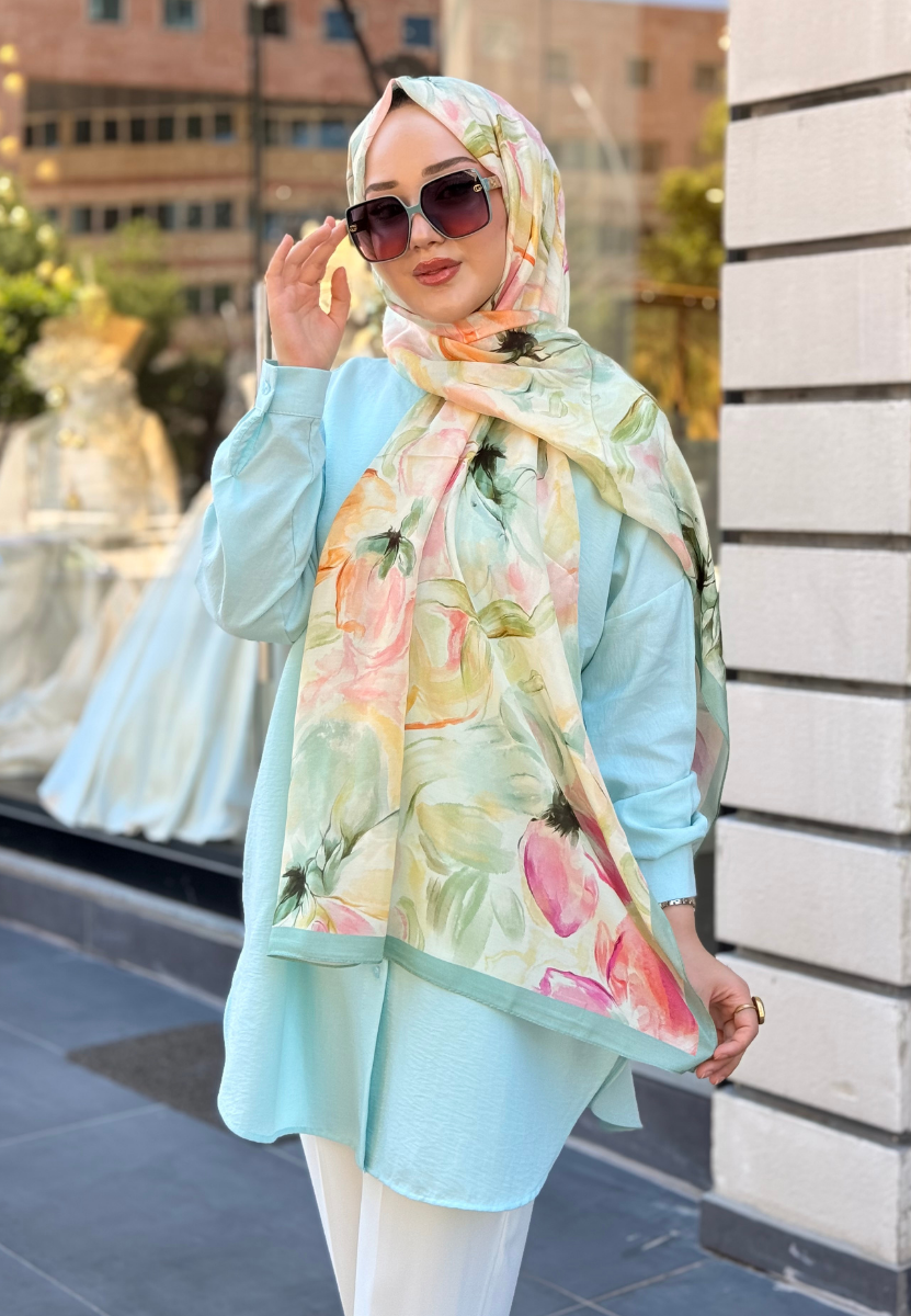 Soft Flora Soft Yeşil Floş Viscon Şal
