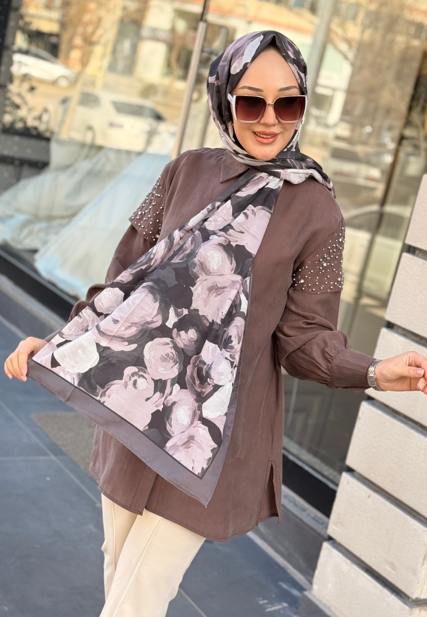 Soft Kahve Batik Desen Şal