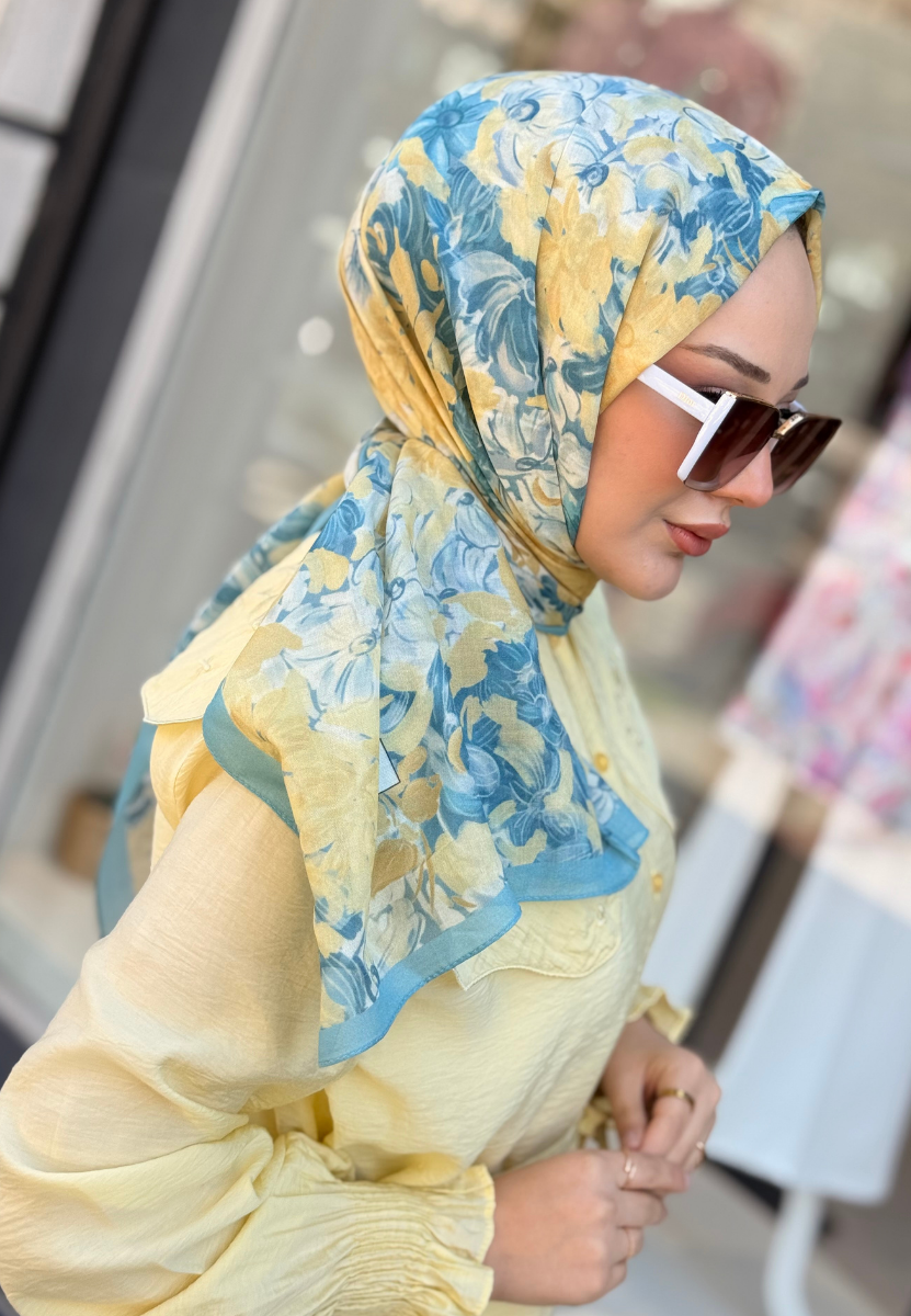 Summer Bloom Soft Mavi Rami Şal