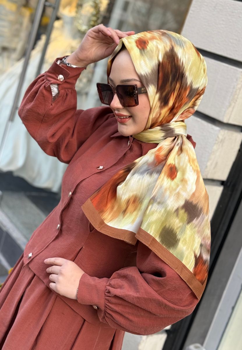 Sweet Peony Tarçın Floş Viscon Şal