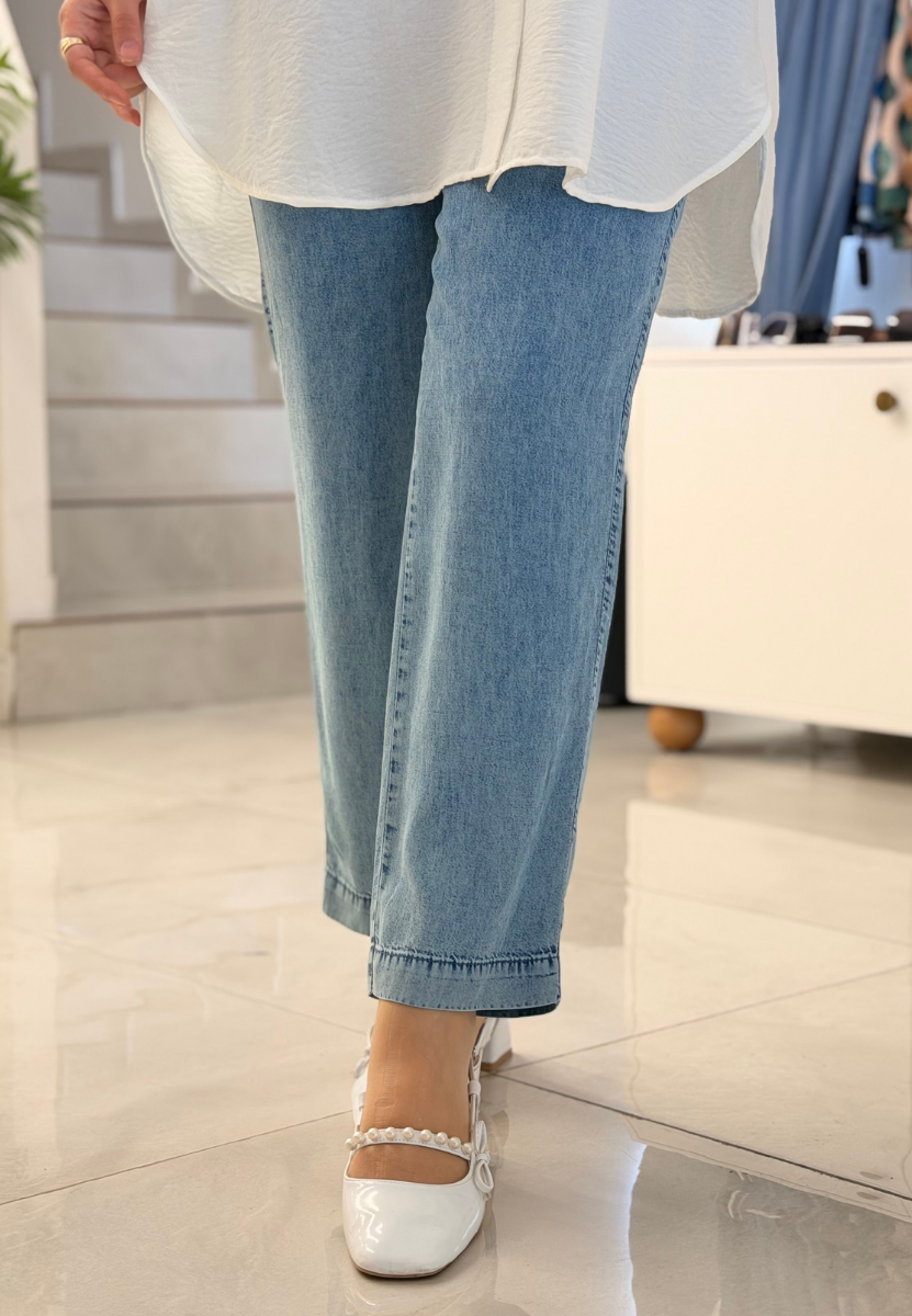 Taşlanmış Mavi Peru Paça Pantolon