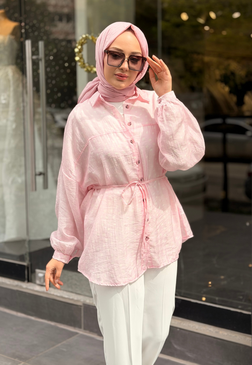 Uçuk Pembe Puantiye Gömlek