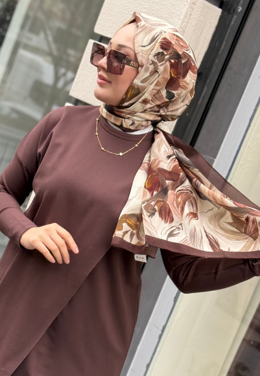 Vanılla Blossom Kahve Floş Viscon Şal