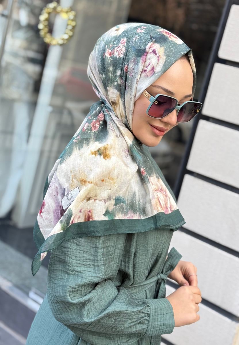 Vıntage Rose Yeşil Rami Şal