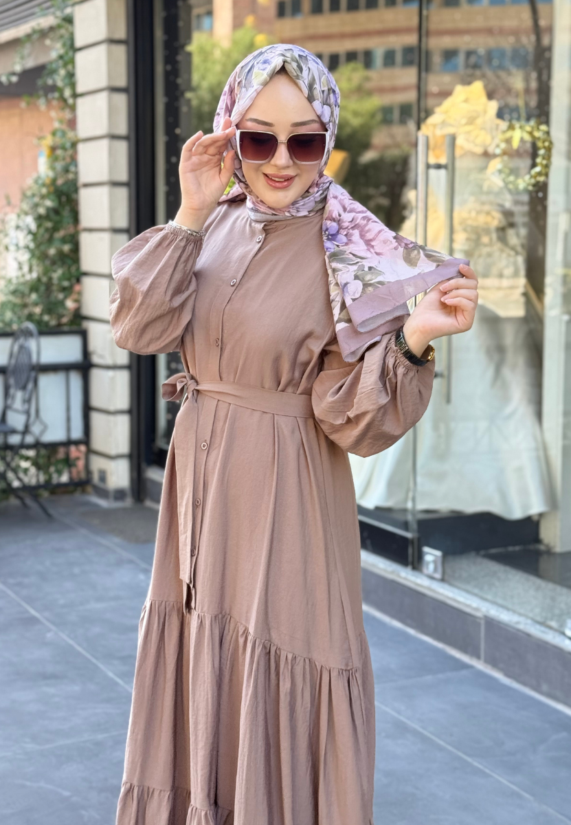 Vizon Volanlı Elbise