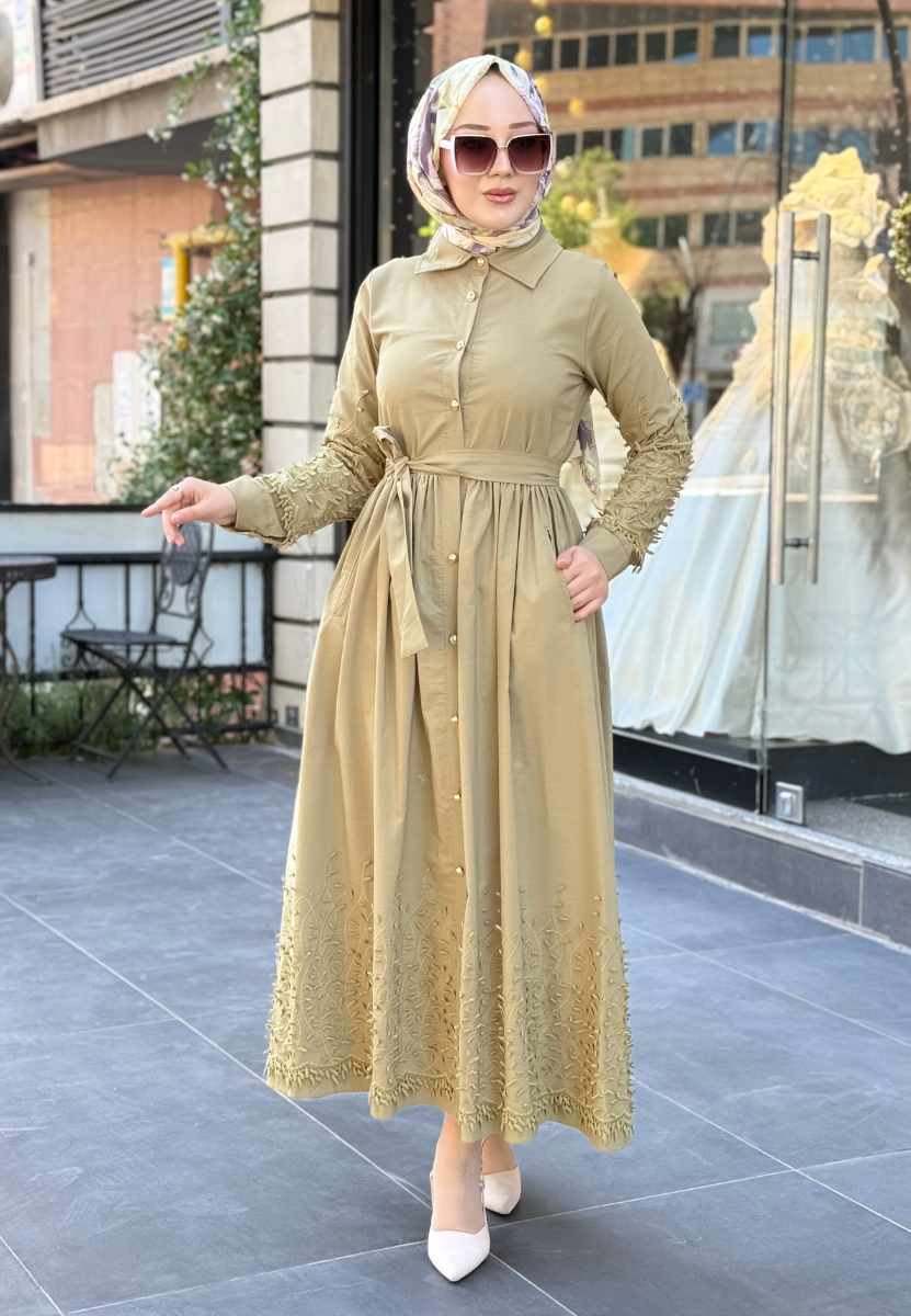 Zeytin Yeşili Pelure Elbise