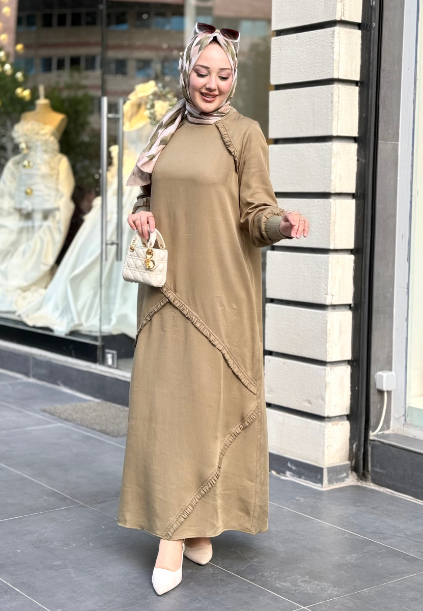 Zeytin Yeşili Ruffle Elbise 