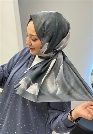 Antrasit Lale Desenli Pamuk Şal