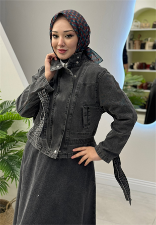 Antrasit Mini Denim Ceket