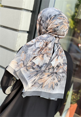 Antrasit Şakayık Desen Şal