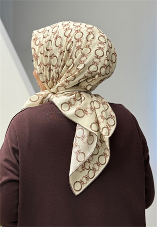 Bej Zincir Desen Eşarp 