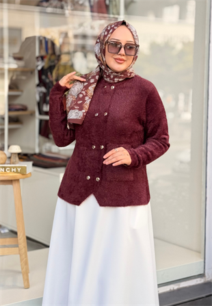 Bordo Angora Kısa Hırka