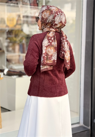 Bordo Angora Kısa Hırka