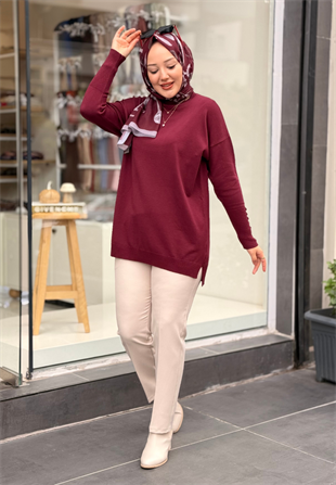 Bordo Basic Düğme Triko