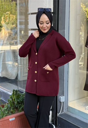 Bordo Blazer Triko Ceket