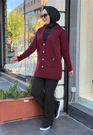 Bordo Blazer Triko Ceket