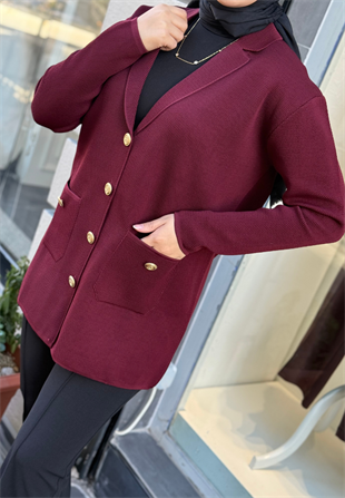 Bordo Blazer Triko Ceket