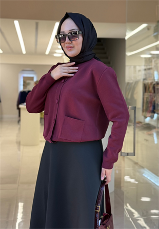 Bordo Bomber Mini Hırka