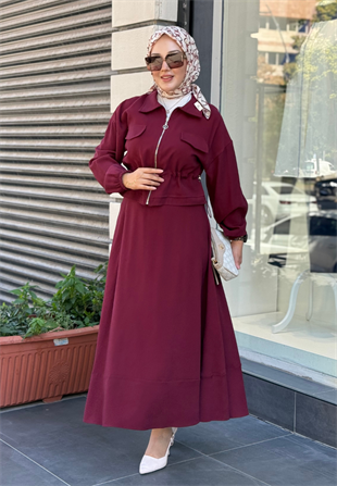 Bordo İnci Etekli Takım