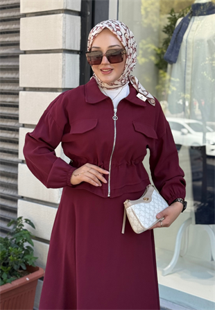 Bordo İnci Etekli Takım